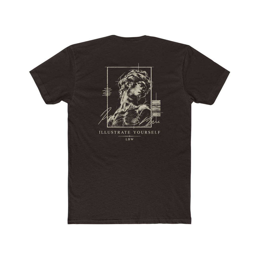 Classical Statue Graphic Tee — Subtle Beige Sculpture Chest & Back Print