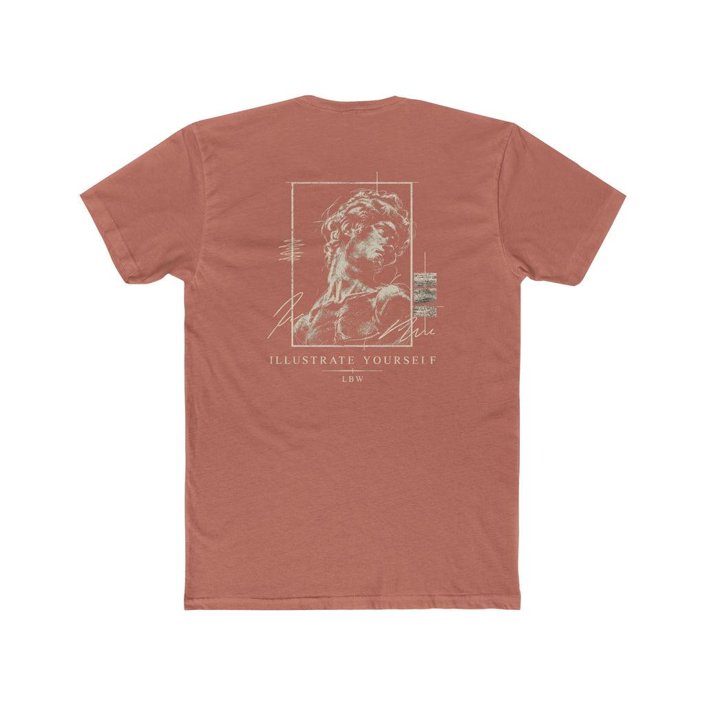 Classical Statue Graphic Tee — Subtle Beige Sculpture Chest & Back Print