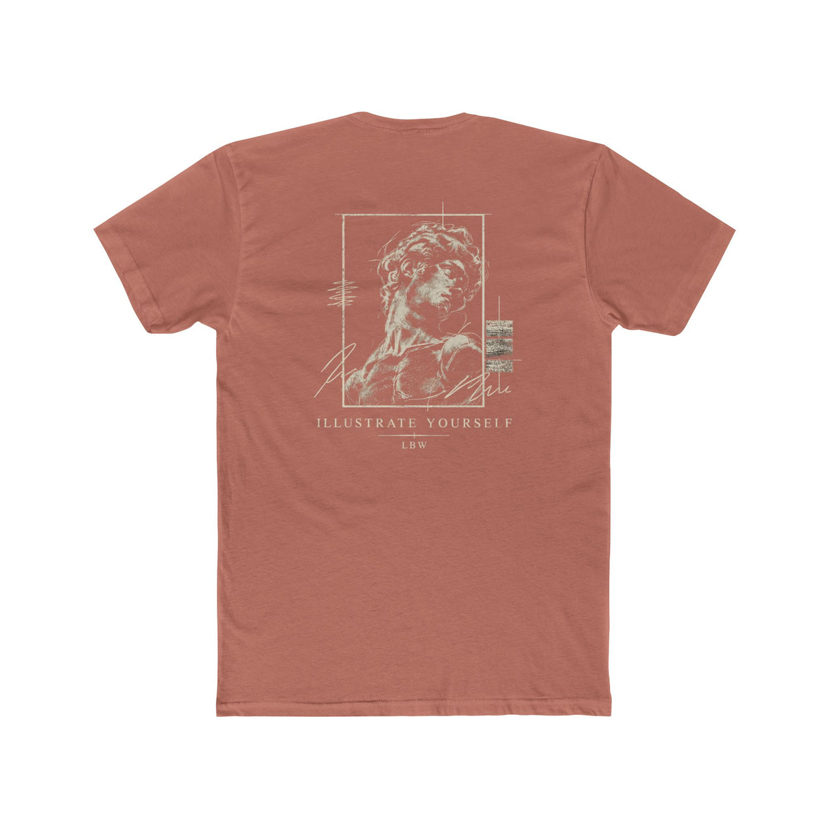 Classical Statue Graphic Tee — Subtle Beige Sculpture Chest & Back Print