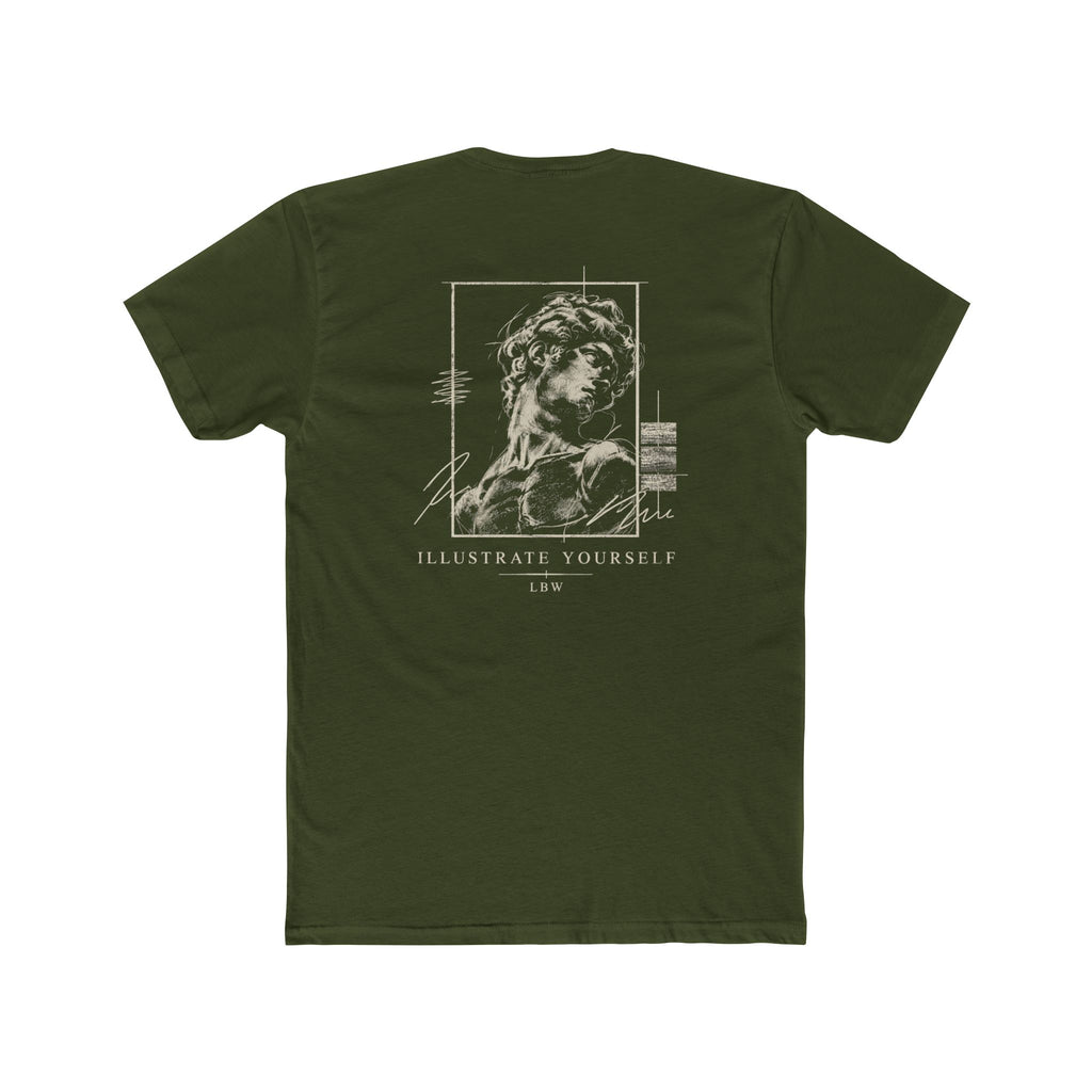 Classical Statue Graphic Tee — Subtle Beige Sculpture Chest & Back Print