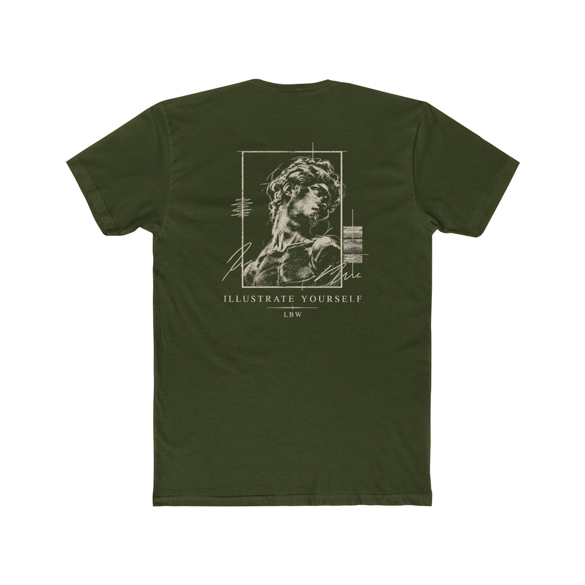 Classical Statue Graphic Tee — Subtle Beige Sculpture Chest & Back Print
