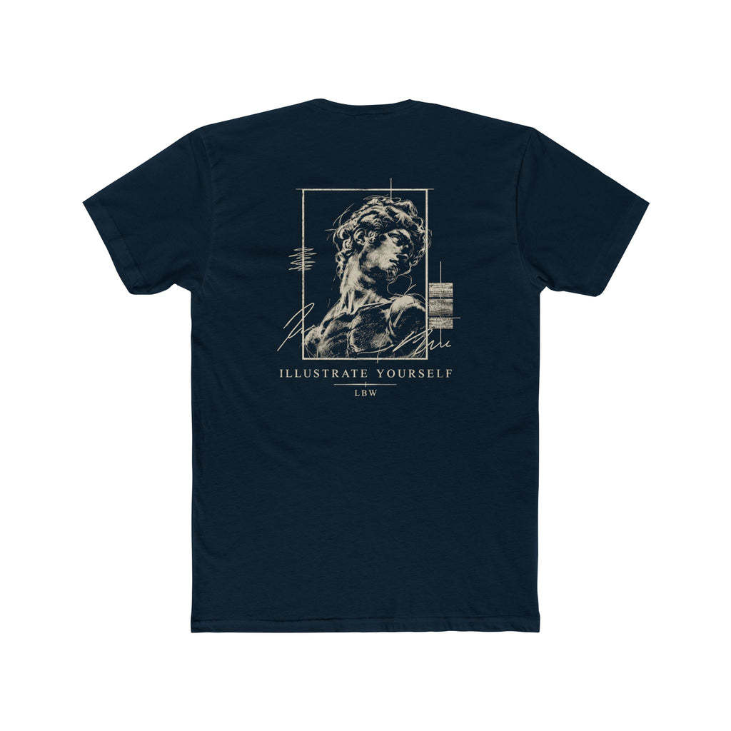 Classical Statue Graphic Tee — Subtle Beige Sculpture Chest & Back Print