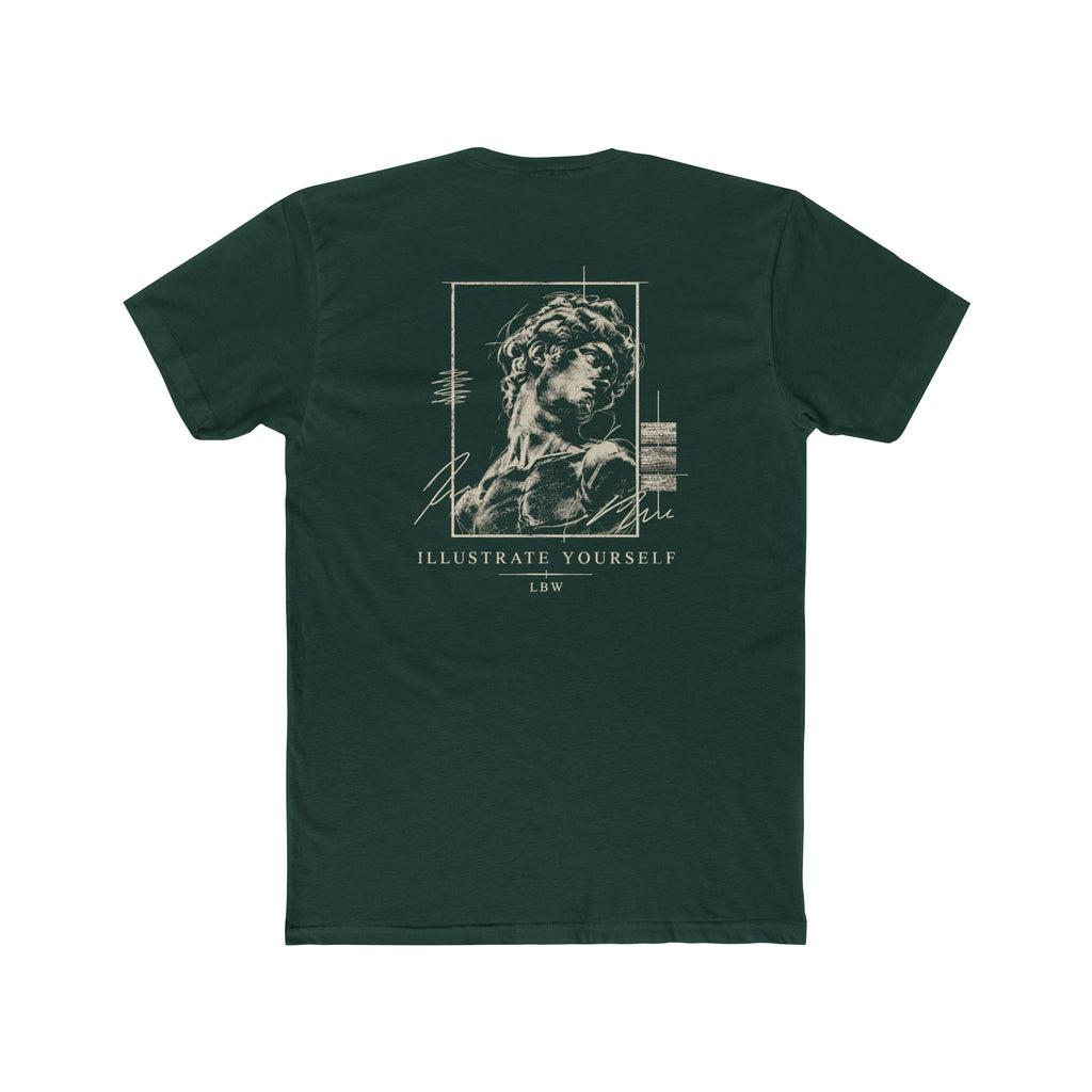 Classical Statue Graphic Tee — Subtle Beige Sculpture Chest & Back Print