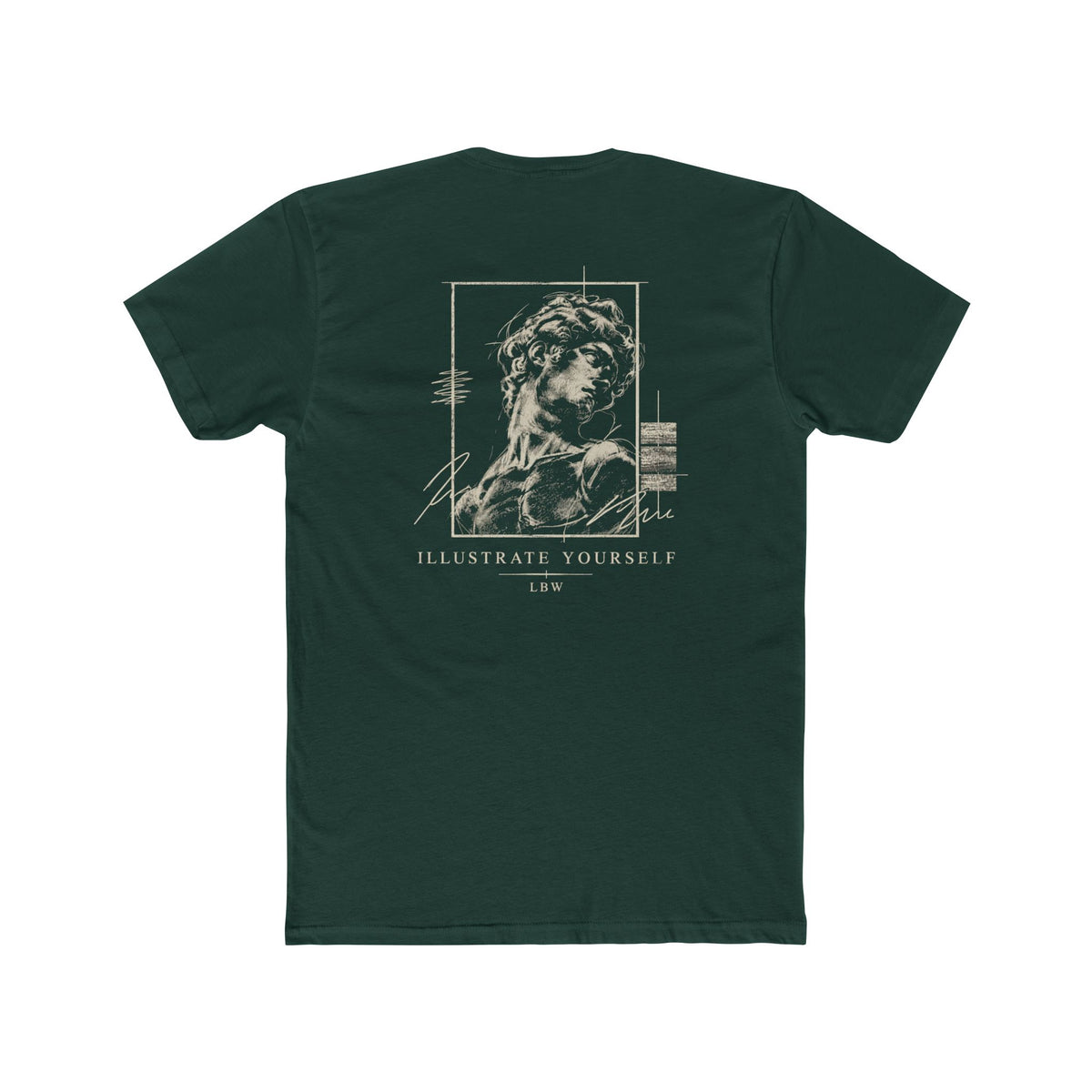 Classical Statue Graphic Tee — Subtle Beige Sculpture Chest & Back Print
