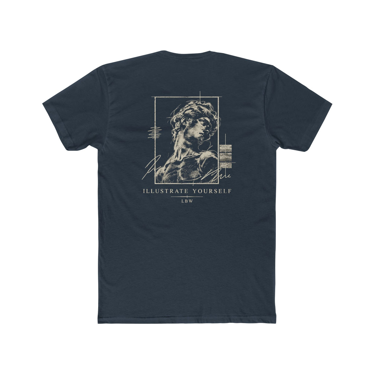Classical Statue Graphic Tee — Subtle Beige Sculpture Chest & Back Print