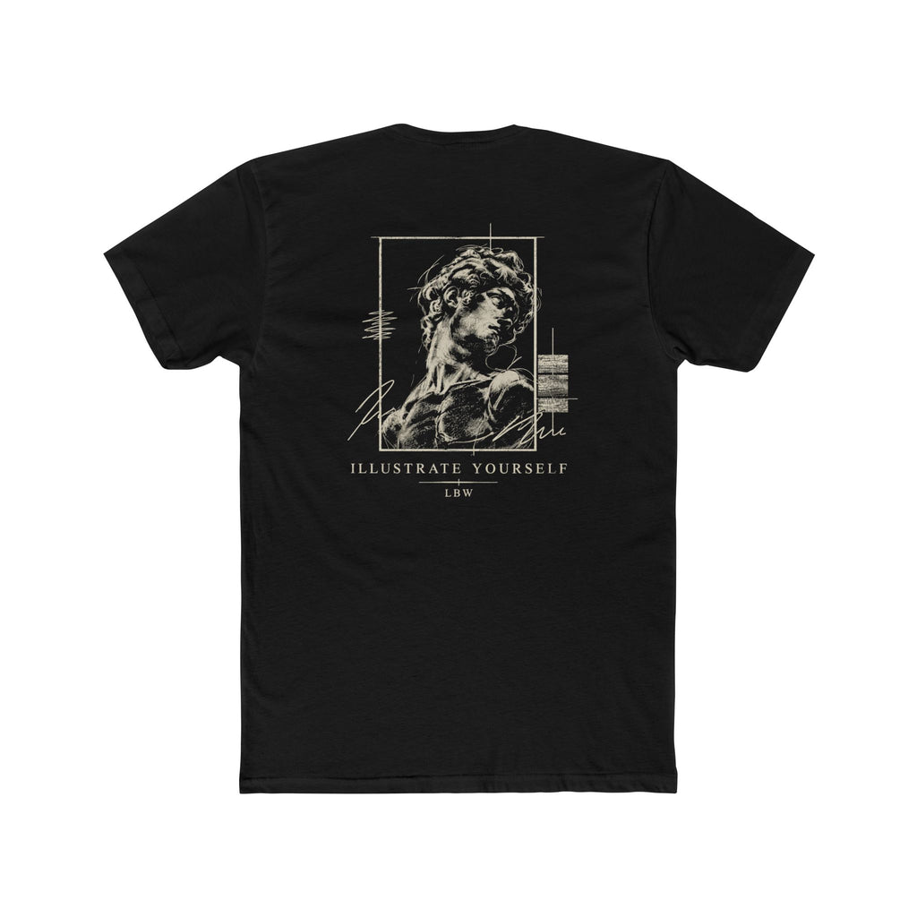 Classical Statue Graphic Tee — Subtle Beige Sculpture Chest & Back Print
