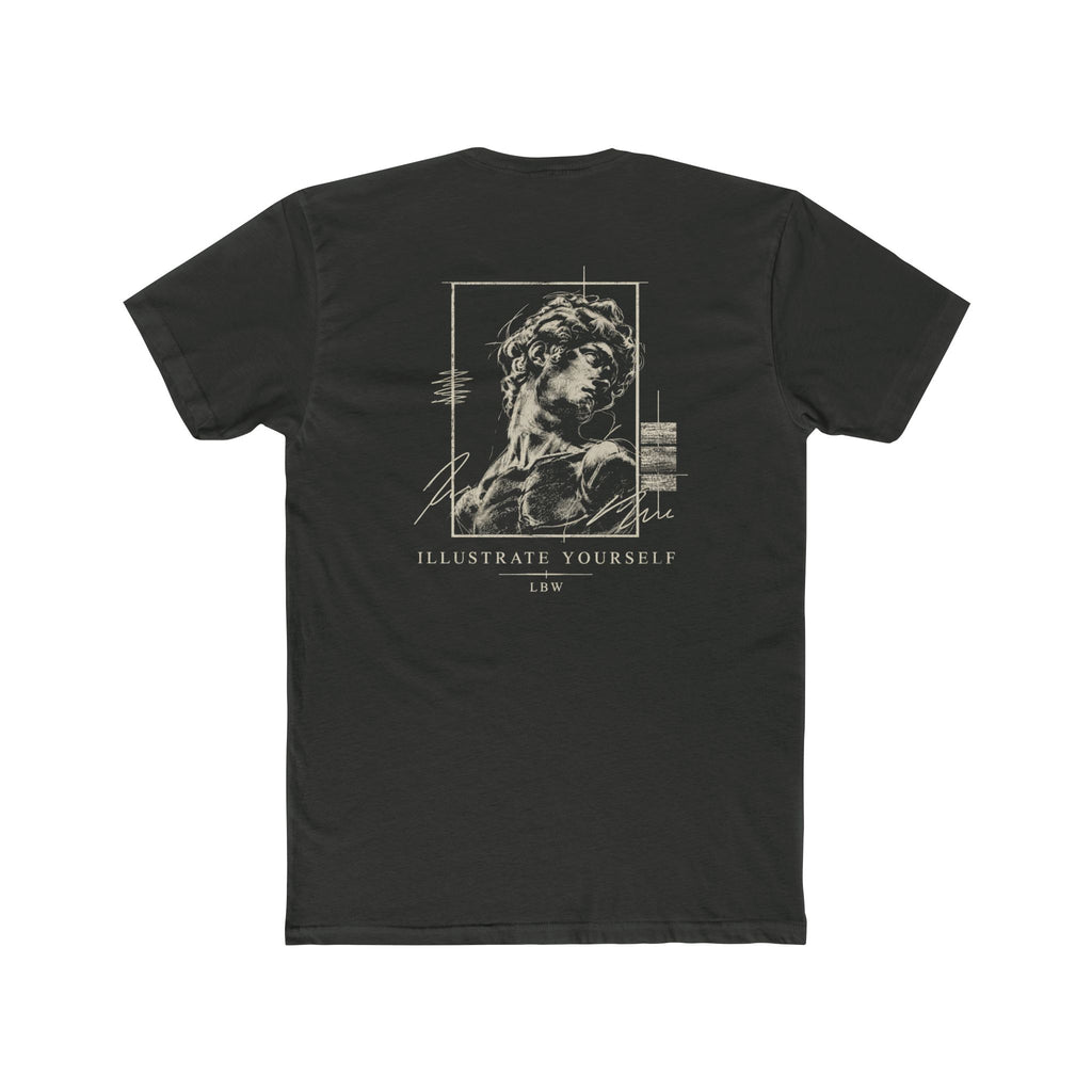 Classical Statue Graphic Tee — Subtle Beige Sculpture Chest & Back Print