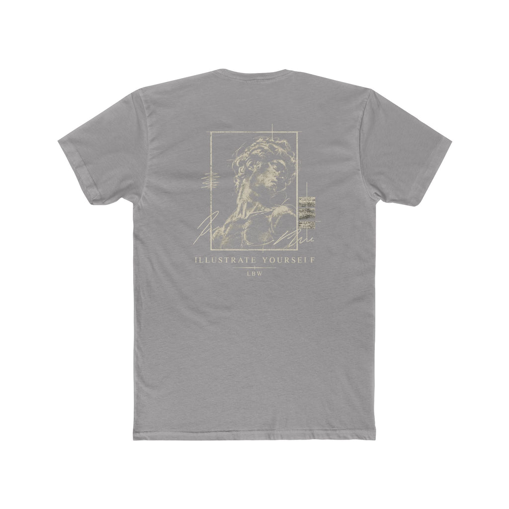 Classical Statue Graphic Tee — Subtle Beige Sculpture Chest & Back Print