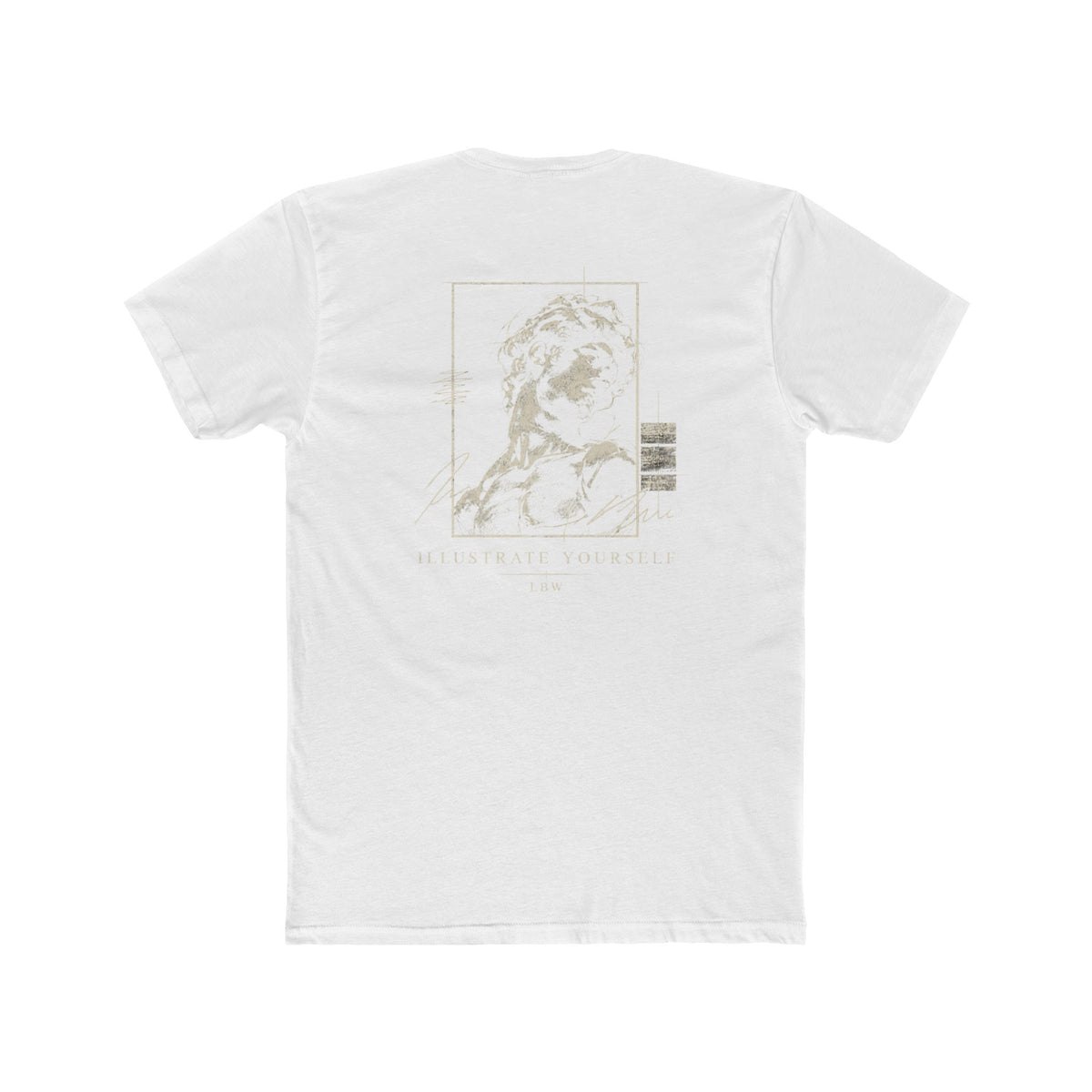 Classical Statue Graphic Tee — Subtle Beige Sculpture Chest & Back Print