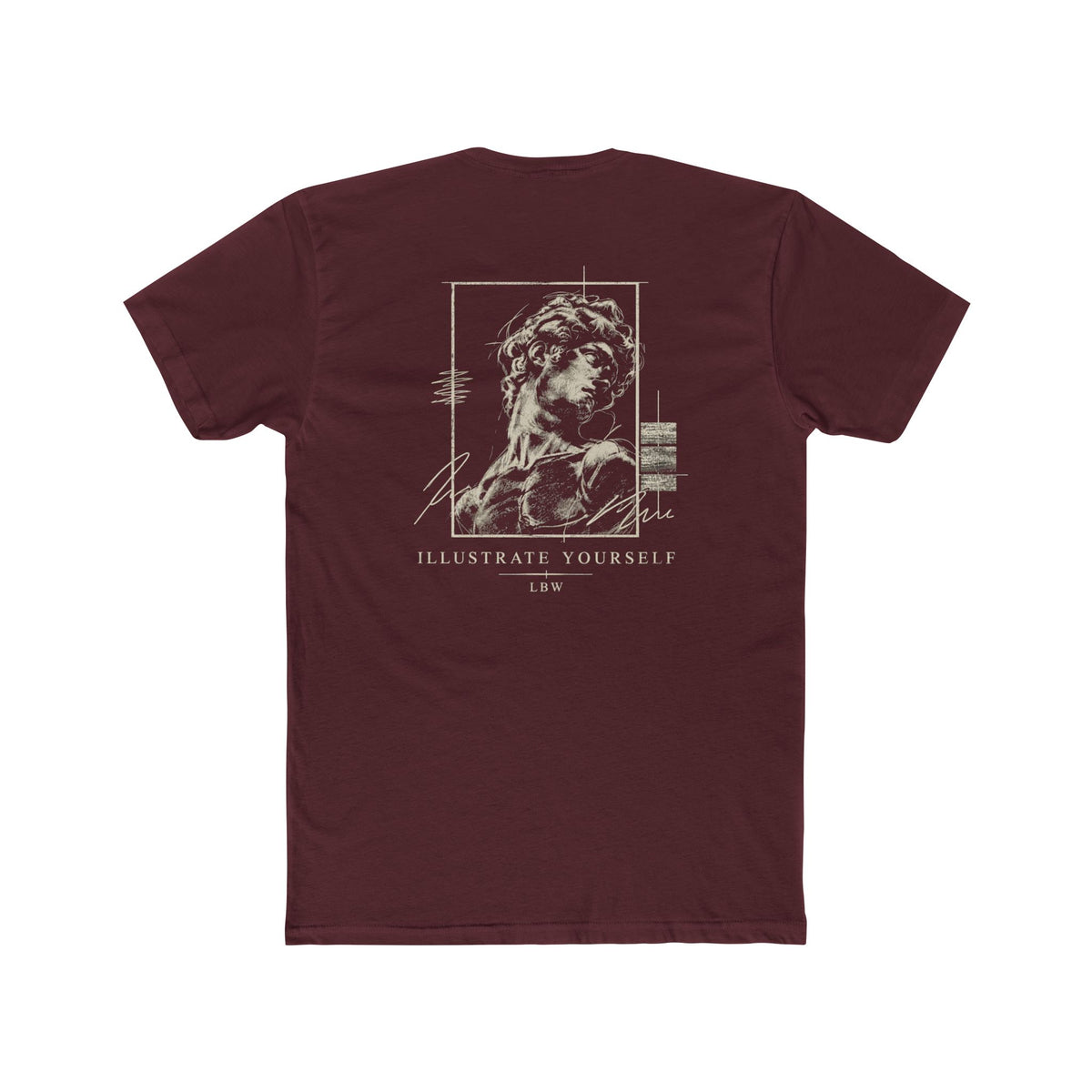 Classical Statue Graphic Tee — Subtle Beige Sculpture Chest & Back Print