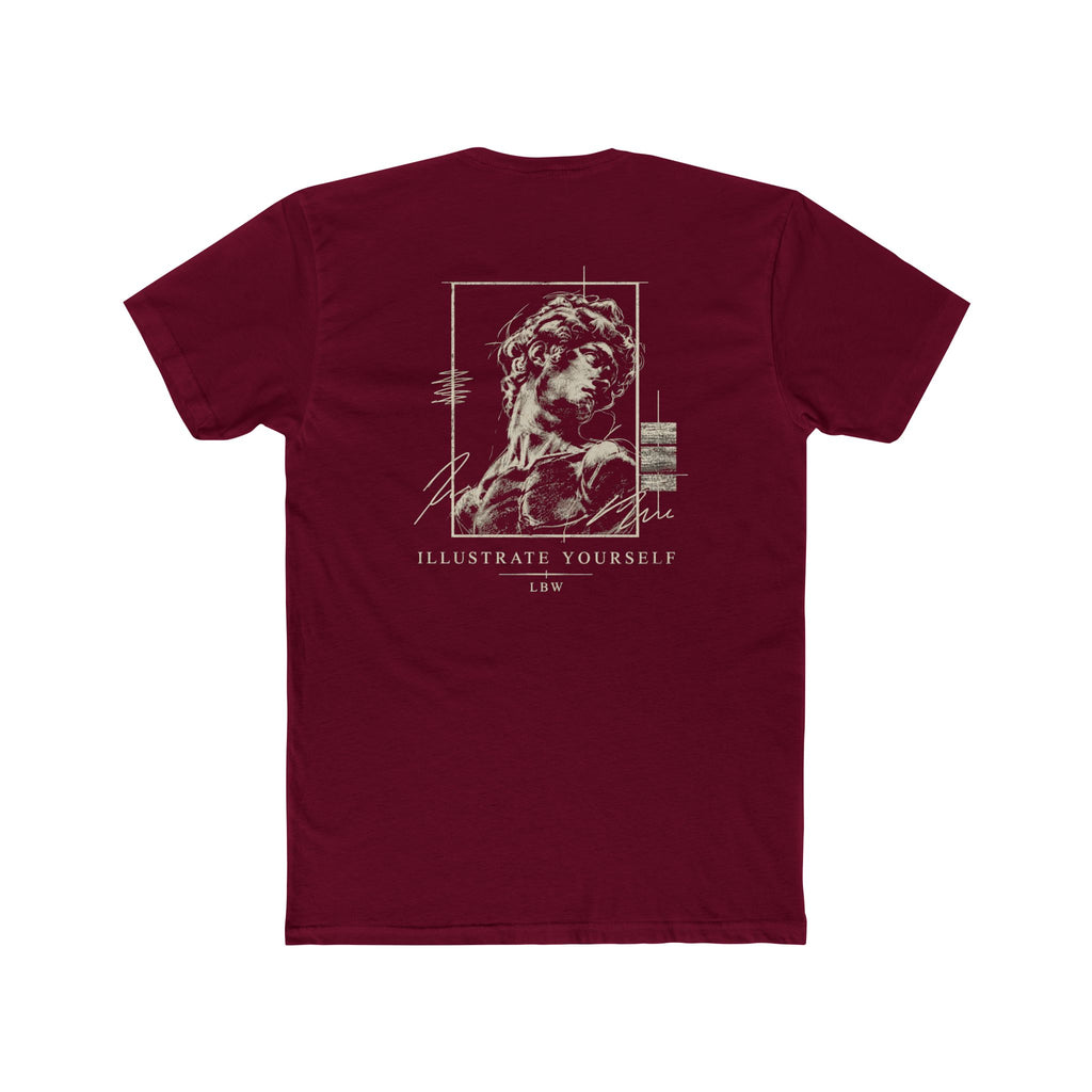 Classical Statue Graphic Tee — Subtle Beige Sculpture Chest & Back Print